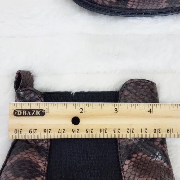 So Me  Brown Snake Print 4.25" Stacked Block Heel Slip On Ankle Boots - Picture 11 of 12